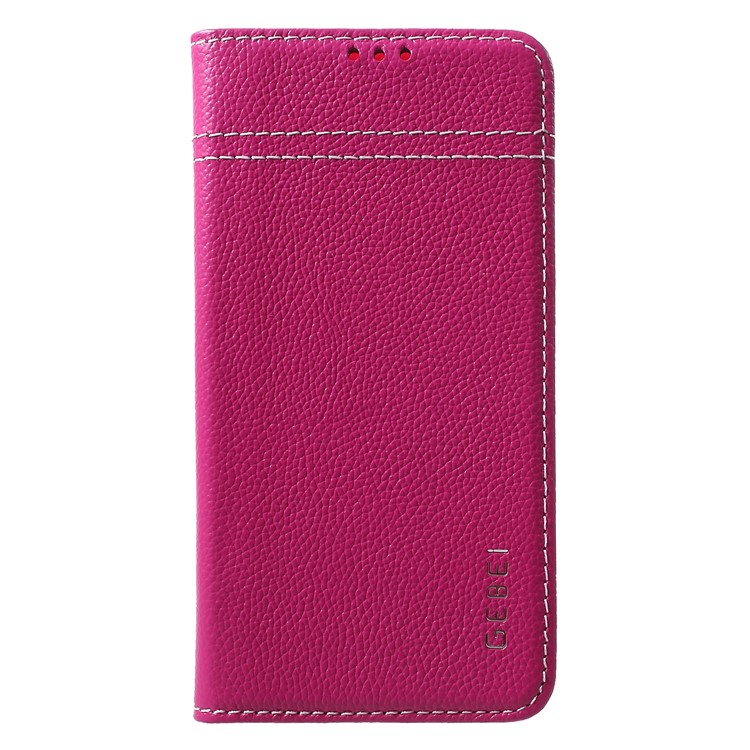 GEBEI Litchi Texture Genuine Leather Flip Cover with Card Holder for Samsung Galaxy S10e - Rose-3