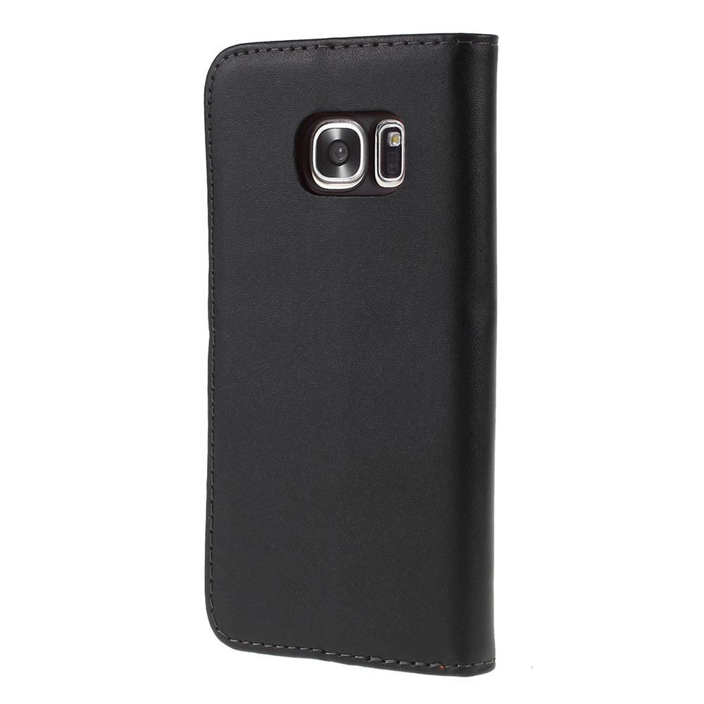 Genuine Split Leather Wallet Case Stand for Samsung Galaxy S7 G930 - Black-3