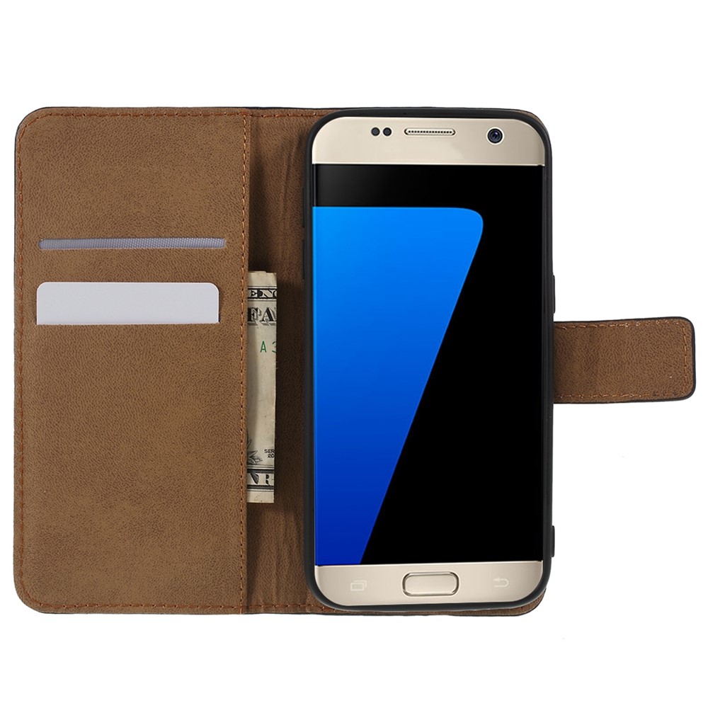 Genuine Split Leather Wallet Case Stand for Samsung Galaxy S7 G930 - Black-6
