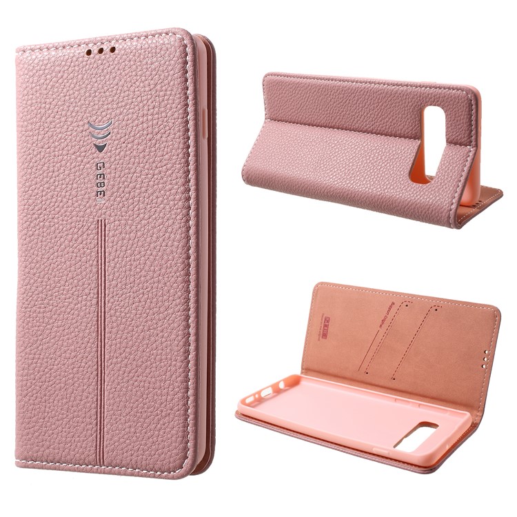 GEBEI Litchi Texture Leather Cover with Card Slots for Samsung Galaxy S10 Plus - Rose Gold-1