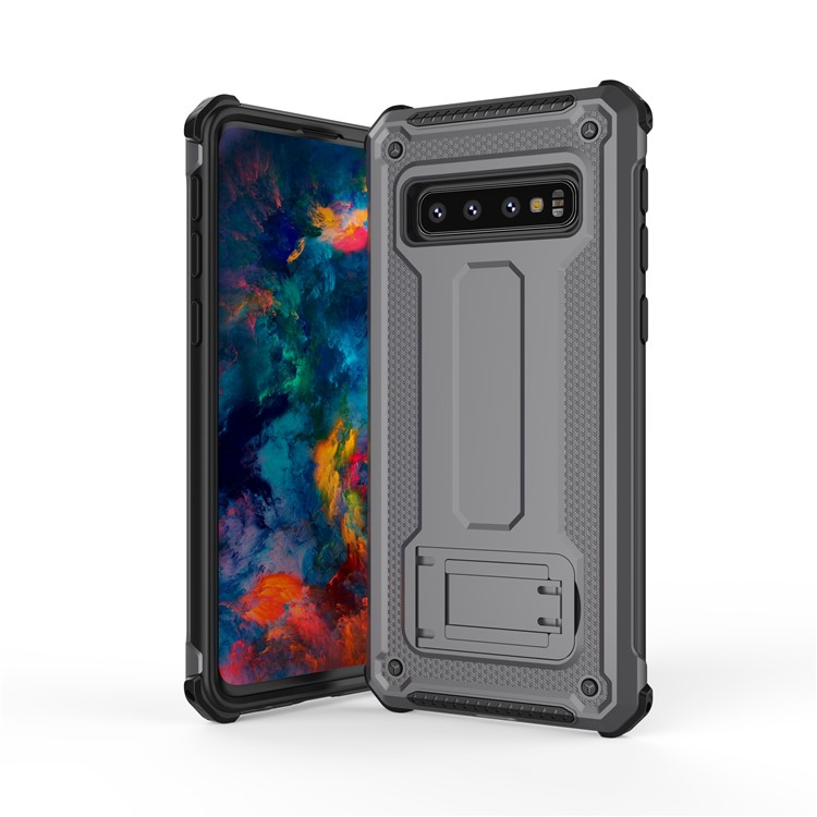 Пластик + тпу гибридный чехол с подставкой для samsung galaxy s10 plus - серый / черный