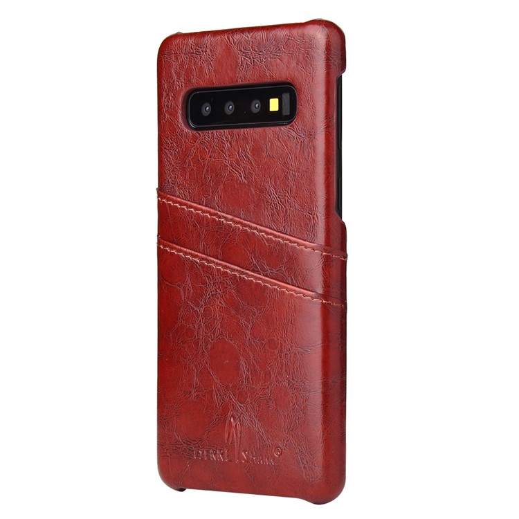 Oil Wax Card Holder PU Leather Coated PC Case for Samsung Galaxy S10 - Brown-3