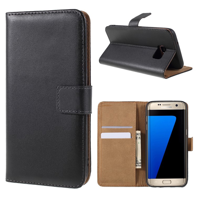 Purchased Genuine Split Leather Wallet Case Stand For Samsung Galaxy S7 Edge G935 Black