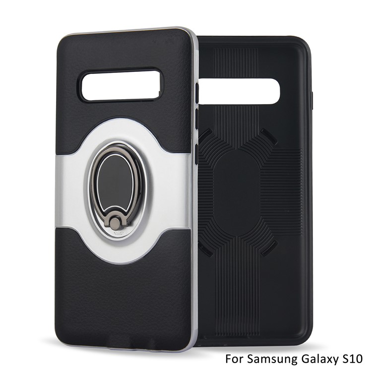 

ПК + ТПУ Комбинированный Чехол С Подставкой Для Кольца Для Samsung Galaxy S10 Plus - Серебряный, Galaxy S10 Plus