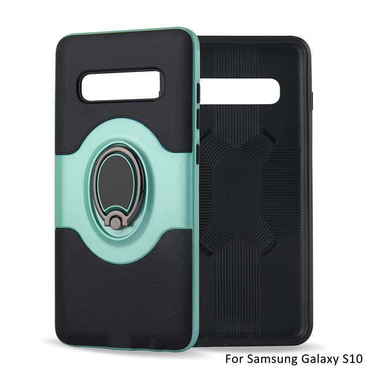 

PC + TPU Combo Case with Ring Holder Stand for Samsung Galaxy S10 Plus - Cyan, Galaxy S10 Plus