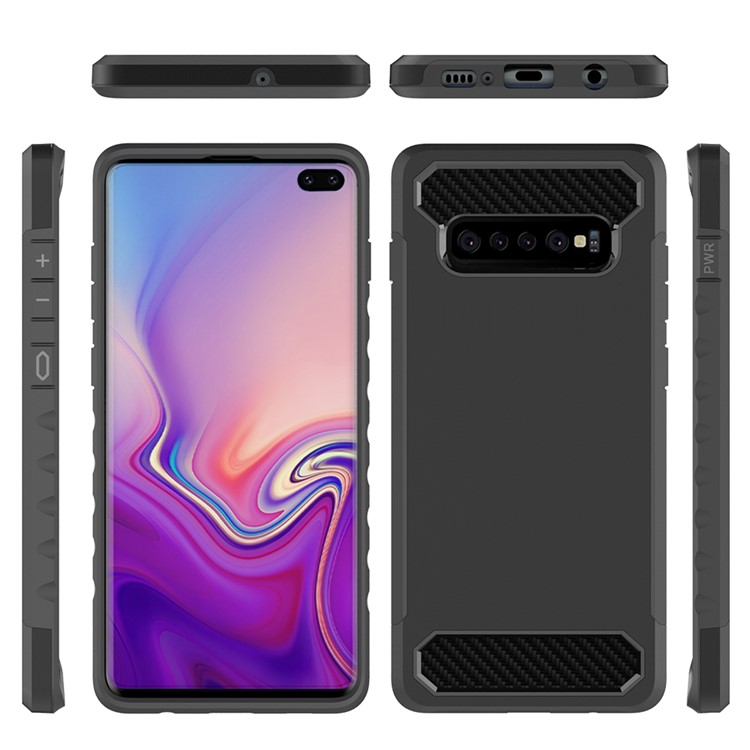 

For Samsung Galaxy S10 Plus Carbon Fiber Texture TPU PC Hybrid Back Case - Black, Galaxy S10 Plus