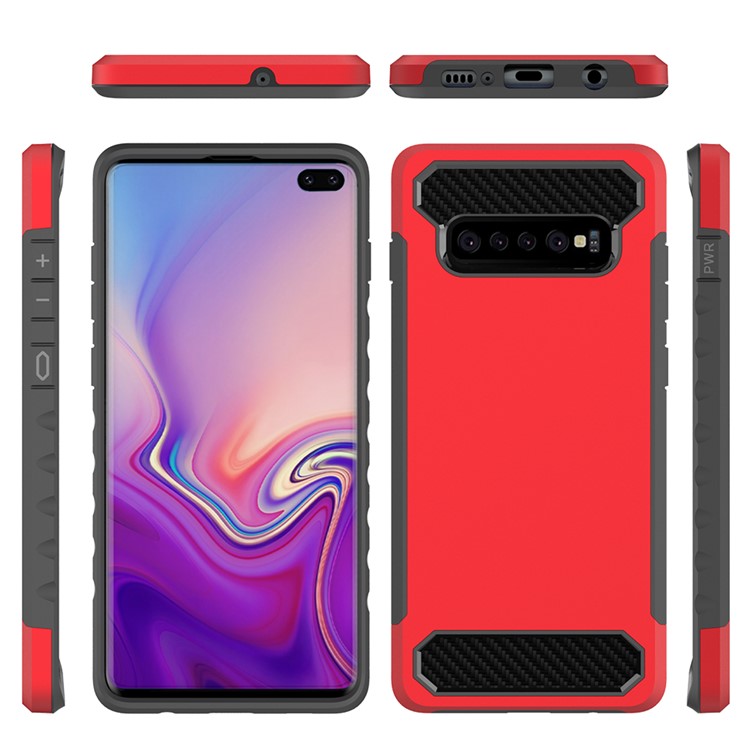 

Для Samsung Galaxy S10 Плюс Углеродного Волокна Текстуры ТПУ ПК Гибридный Чехол Назад - Красный, Galaxy S10 Plus
