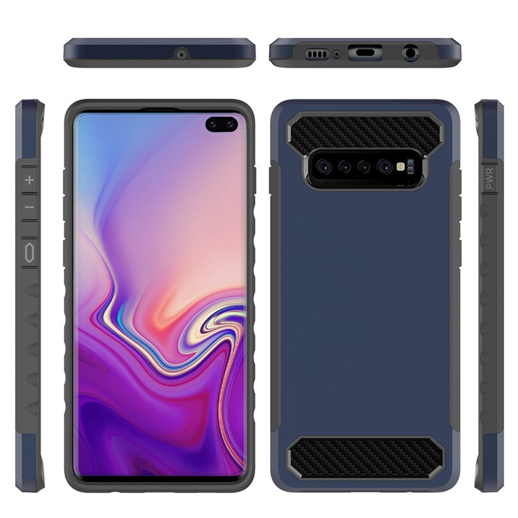 

Для Samsung Galaxy S10 Плюс Углеродного Волокна Текстуры ТПУ ПК Гибридный Чехол Назад - Темно-синий, Galaxy S10 Plus