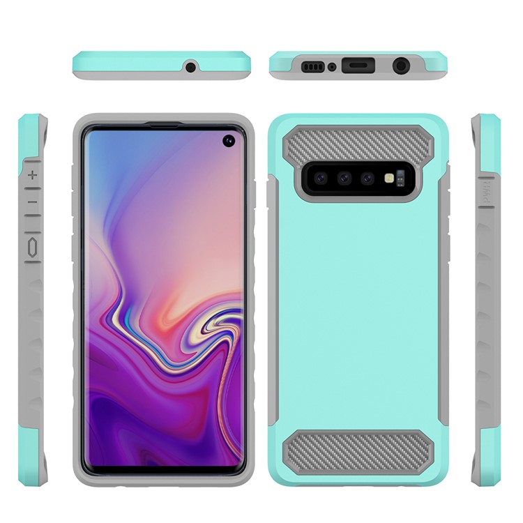 

Carbon Fiber Texture TPU PC Hybrid Phone Case for Samsung Galaxy S10 - Cyan, Galaxy S10