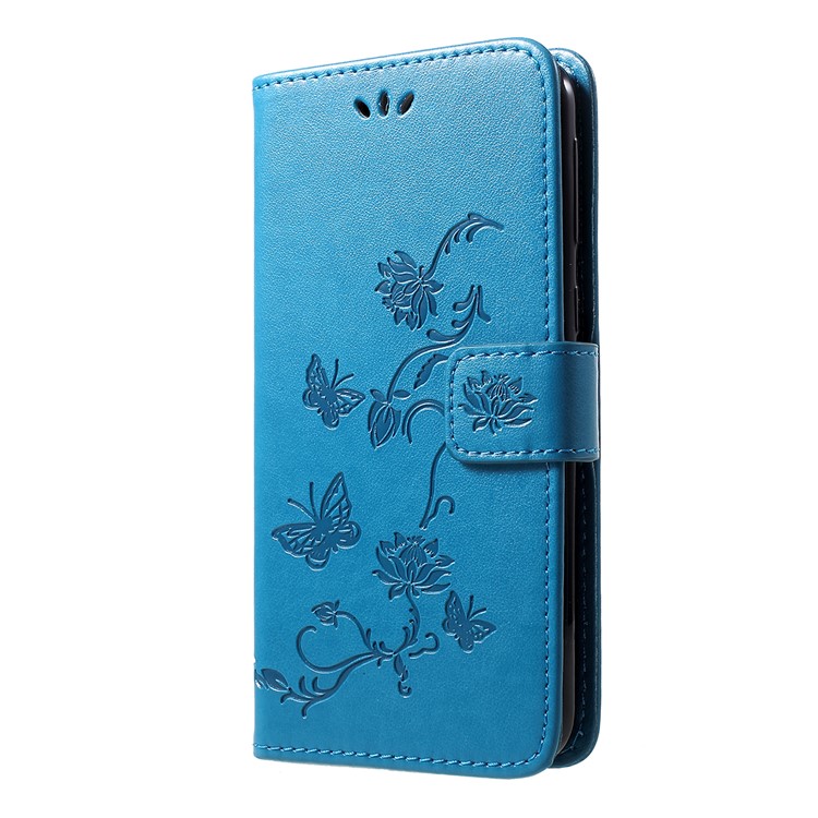 Estuche Monedero Piel Mariposa Flores Impresión Para Samsung Galaxy M20 - Azul-2