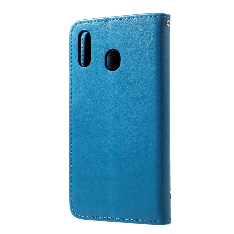 Estuche Monedero Piel Mariposa Flores Impresión Para Samsung Galaxy M20 - Azul-3