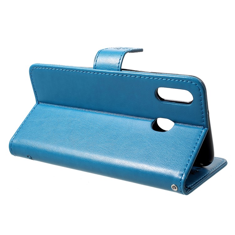 Estuche Monedero Piel Mariposa Flores Impresión Para Samsung Galaxy M20 - Azul-4