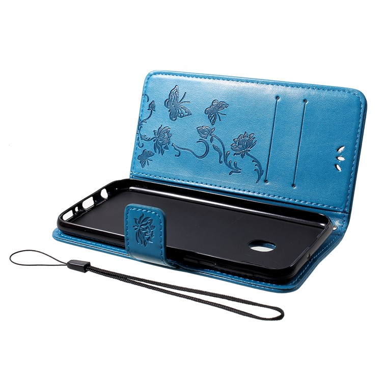 Estuche Monedero Piel Mariposa Flores Impresión Para Samsung Galaxy M20 - Azul-5