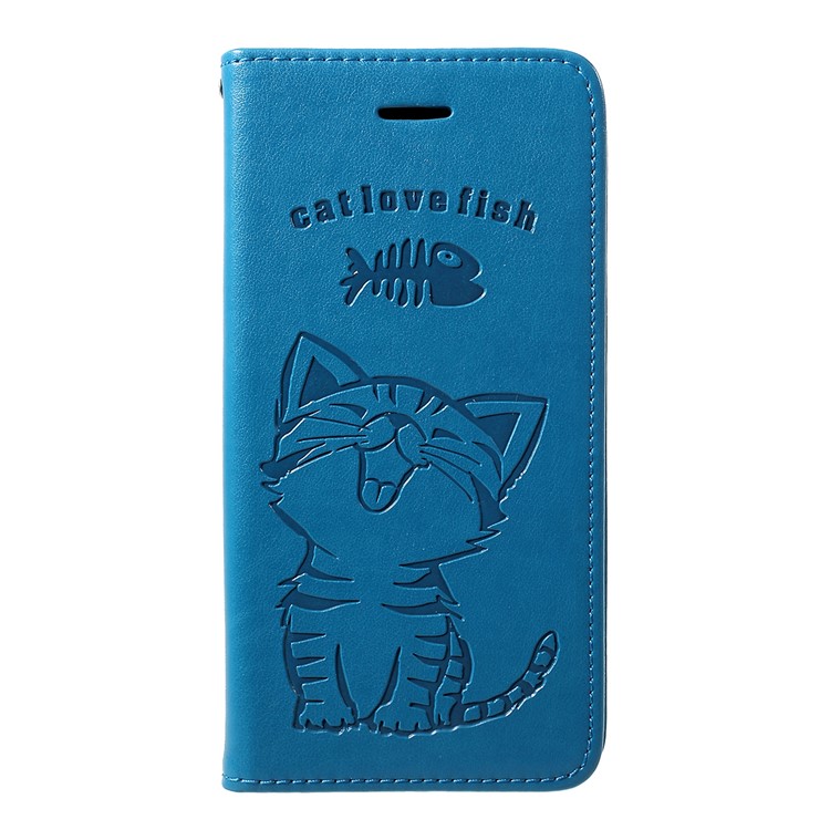 

Imprint Cat and Fish Bone [Wallet Stand] Leather Phone Shell for Samsung Galaxy M20 - Baby Blue, Galaxy M20