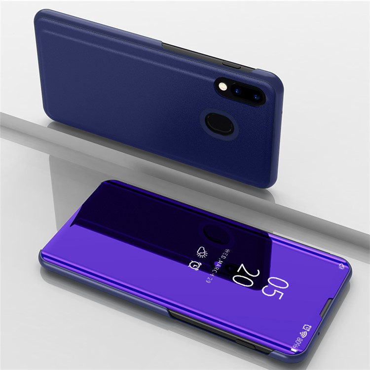 

Electroplating Mirror Surface View Window Leather Stand Case for Samsung Galaxy M20 - Dark Purple, Galaxy M20