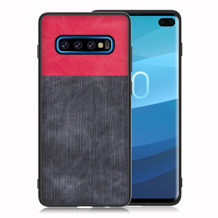 

Jeans Cloth Texture PU Leather TPU Mobile Case for Samsung Galaxy S10 Plus - Red/Dark Blue, Galaxy S10 Plus