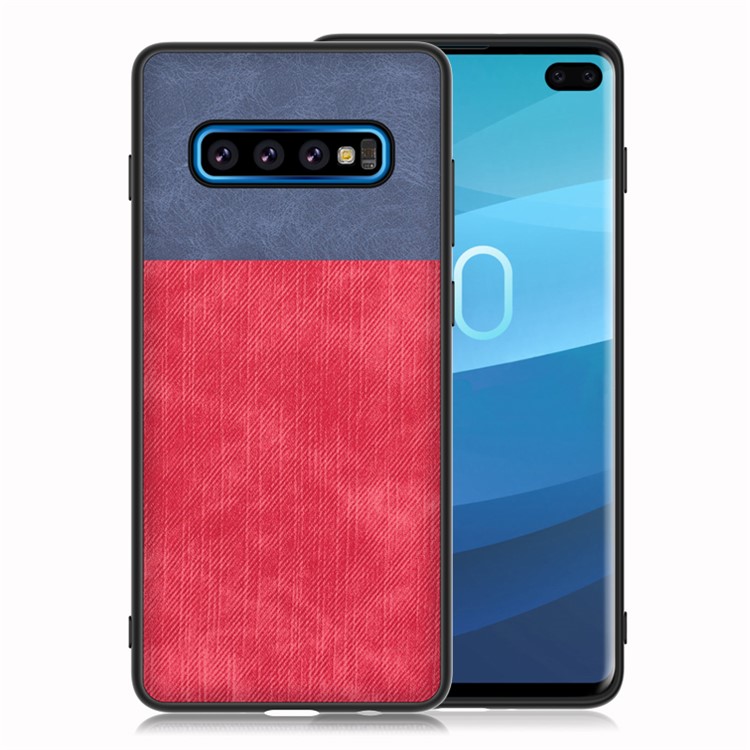 

Jeans Cloth Texture PU Leather TPU Mobile Case for Samsung Galaxy S10 Plus - Blue/Red, Galaxy S10 Plus