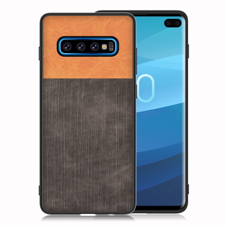 

Jeans Cloth Texture PU Leather TPU Mobile Case for Samsung Galaxy S10 Plus - Brown/Black, Galaxy S10 Plus