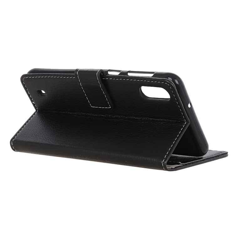 Litchi Grain Wallet Stand Leather Mobile Casing for Samsung Galaxy A10 - Black-4