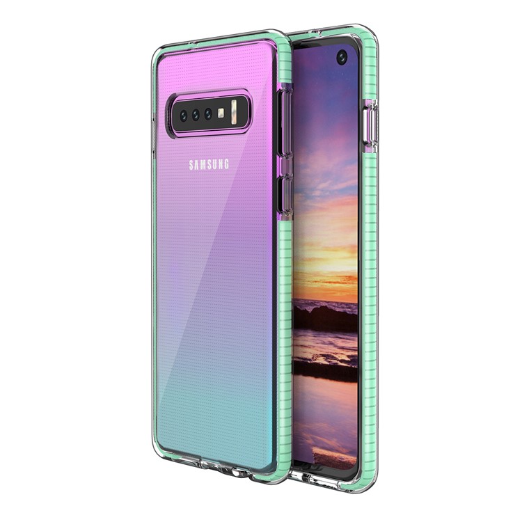 Bi-color Shock-resistant TPE TPU Hybrid Phone Cover for Samsung Galaxy S10 - Cyan-1