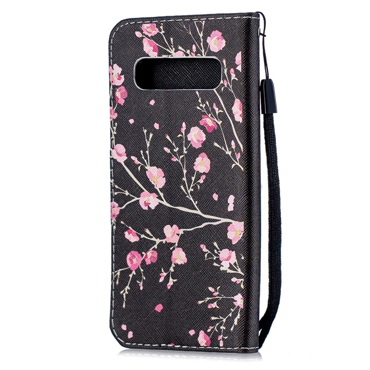 Para A Caixa Da Aleta Da Carteira Da Impressão Do Teste Padrão Da Galáxia S10e Do Samsung Com Correia - Flor De Ameixa-3