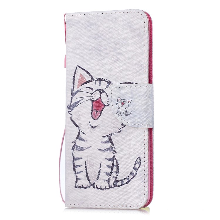 Para Samsung Galaxy S10 Além De Impressão Padrão Wallet Stand Case Com Alça - Gato Bocejando-2