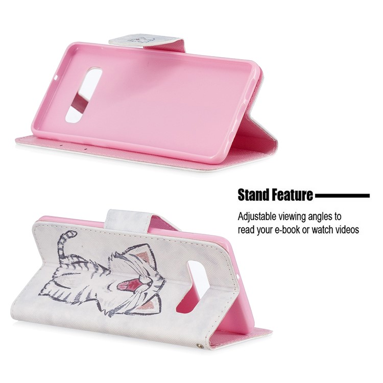 Para Samsung Galaxy S10 Além De Impressão Padrão Wallet Stand Case Com Alça - Gato Bocejando-5