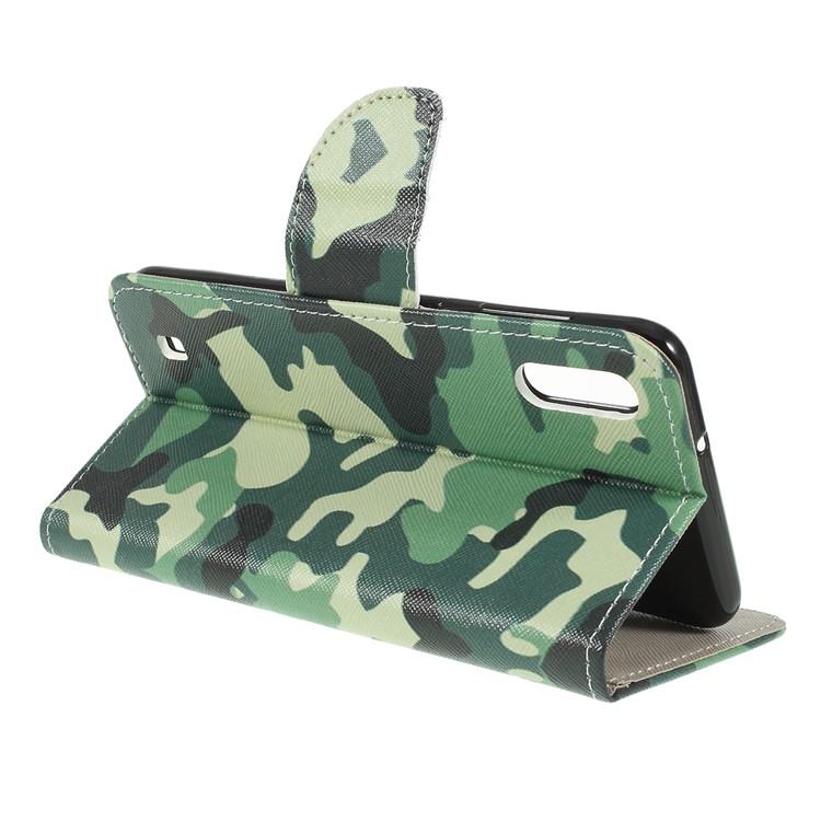 Funda Billetera De Cuero Con Textura Cruzada Para Samsung Galaxy M10 - Camuflaje-3