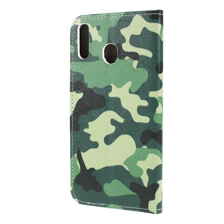 For Samsung Galaxy M20 Cross Texture Patterned Leather Wallet Cover - Camouflage-2