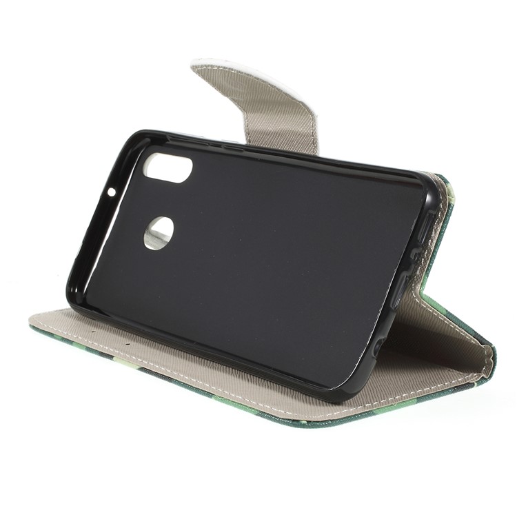 For Samsung Galaxy M20 Cross Texture Patterned Leather Wallet Cover - Camouflage-7