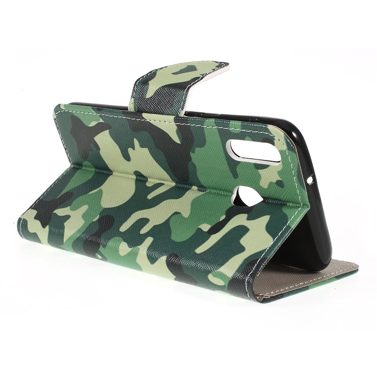 For Samsung Galaxy M20 Cross Texture Patterned Leather Wallet Cover - Camouflage-8