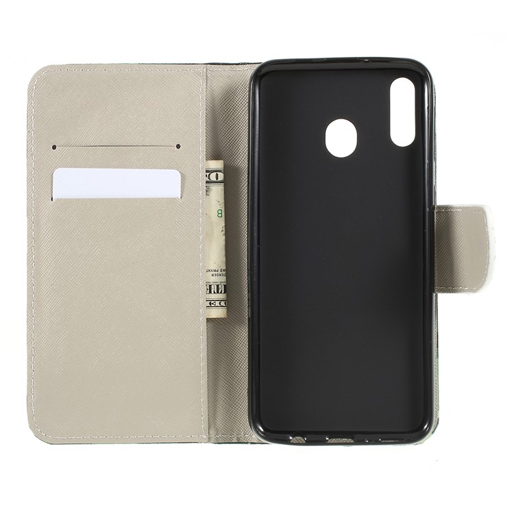 For Samsung Galaxy M20 Cross Texture Patterned Leather Wallet Cover - Camouflage-9