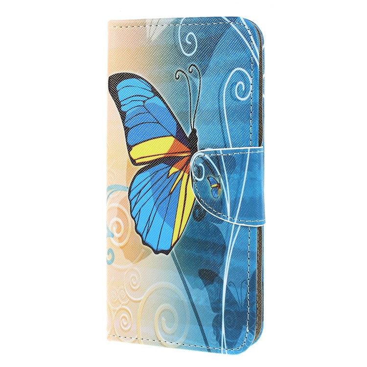 For Samsung Galaxy M20 Cross Texture Patterned Leather Wallet Cover - Blue Butterfly-4