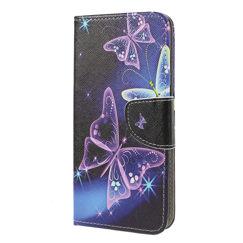 Funda Billetera De Cuero Estampada Con Textura Cruzada Para Samsung Galaxy M20 - Hermosa Mariposa-4