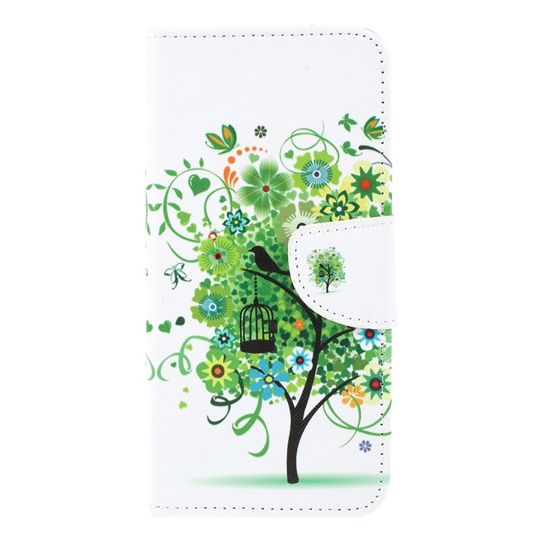 Für Samsung Galaxy M20 Geldbörse Aus Leder Mit Kreuzstruktur - Grüne Blume Baum-1