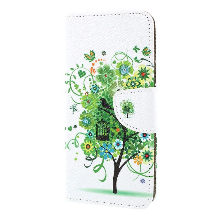 Für Samsung Galaxy M20 Geldbörse Aus Leder Mit Kreuzstruktur - Grüne Blume Baum-4