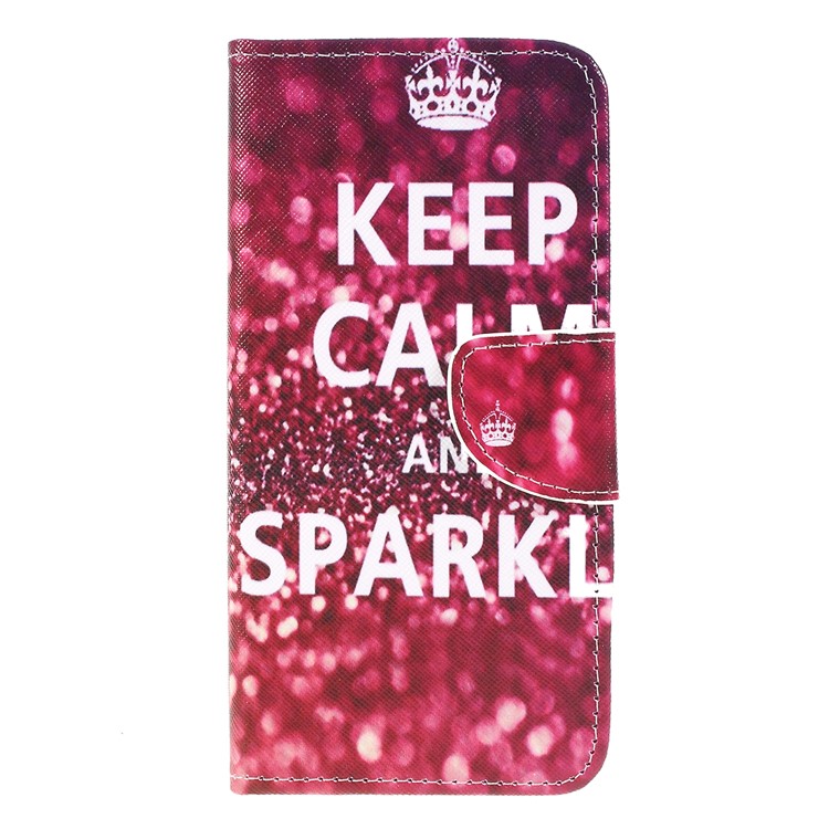 For Samsung Galaxy M20 Cross Texture Patterned Leather Wallet Cover - Keep Calm and Sparkle-1