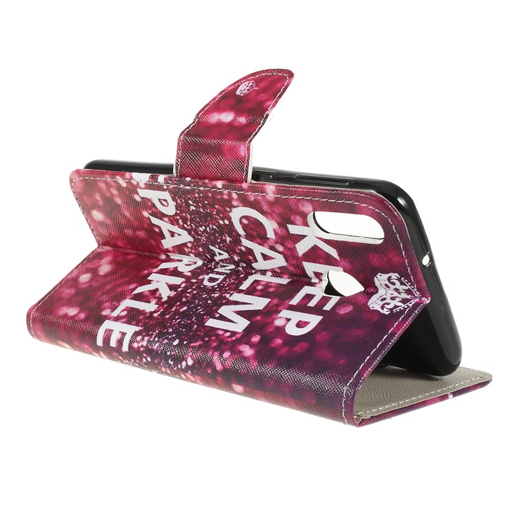 For Samsung Galaxy M20 Cross Texture Patterned Leather Wallet Cover - Keep Calm and Sparkle-3