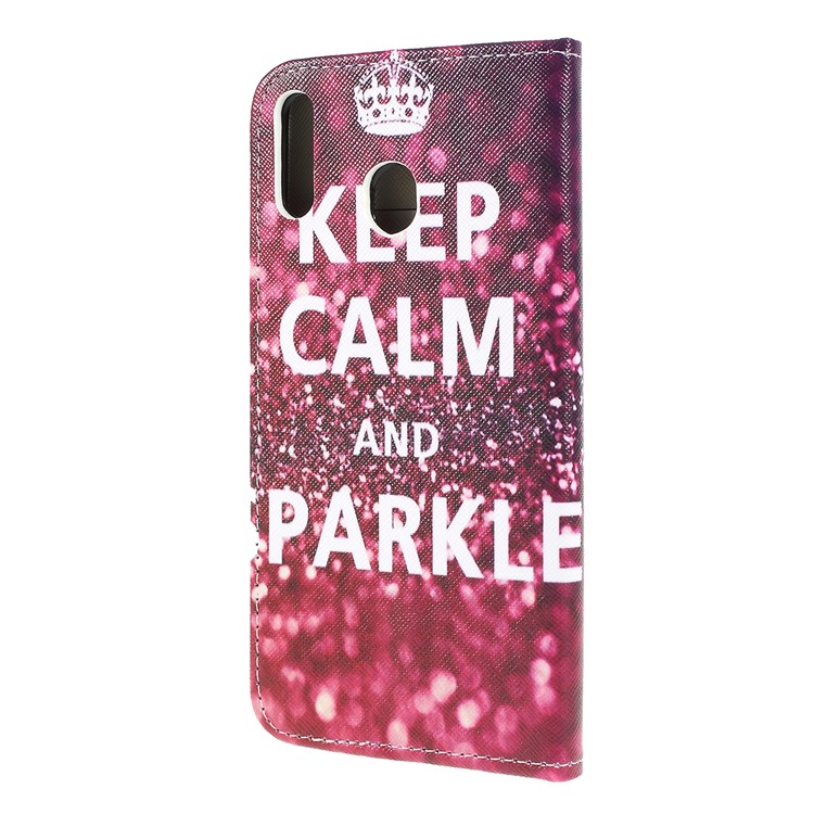 For Samsung Galaxy M20 Cross Texture Patterned Leather Wallet Cover - Keep Calm and Sparkle-5