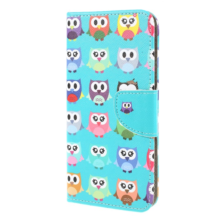 For Samsung Galaxy M20 Cross Texture Patterned Leather Wallet Cover - Cute Owls-4