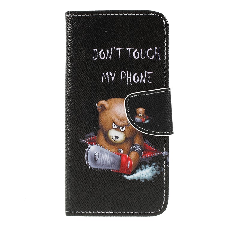 For Samsung Galaxy M20 Cross Texture Patterned Leather Wallet Cover - Angry Bear and Warning Words-1