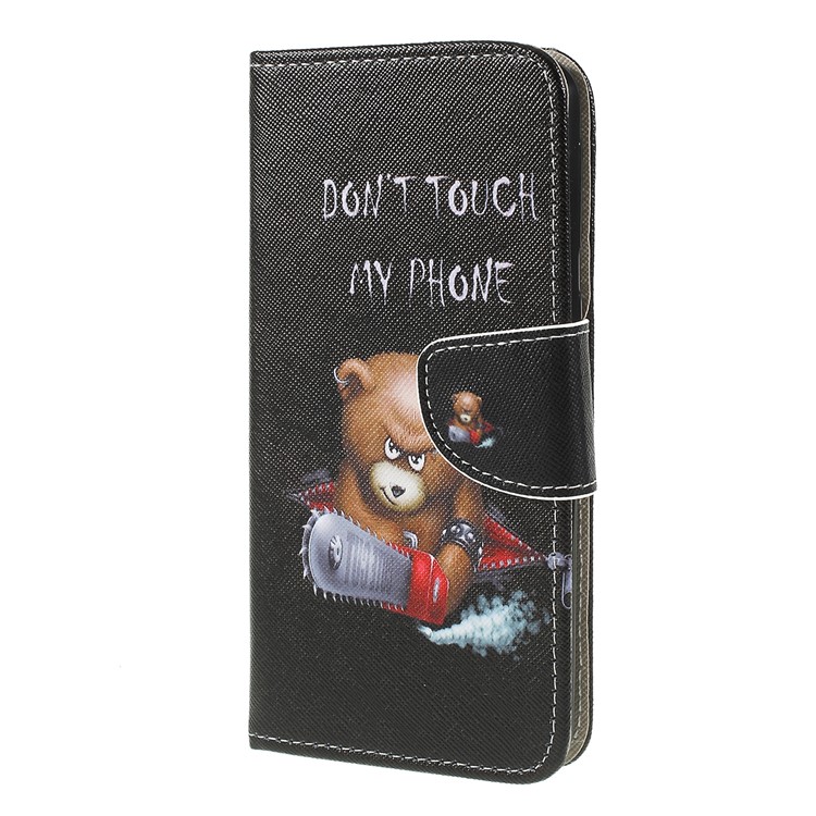 For Samsung Galaxy M20 Cross Texture Patterned Leather Wallet Cover - Angry Bear and Warning Words-4