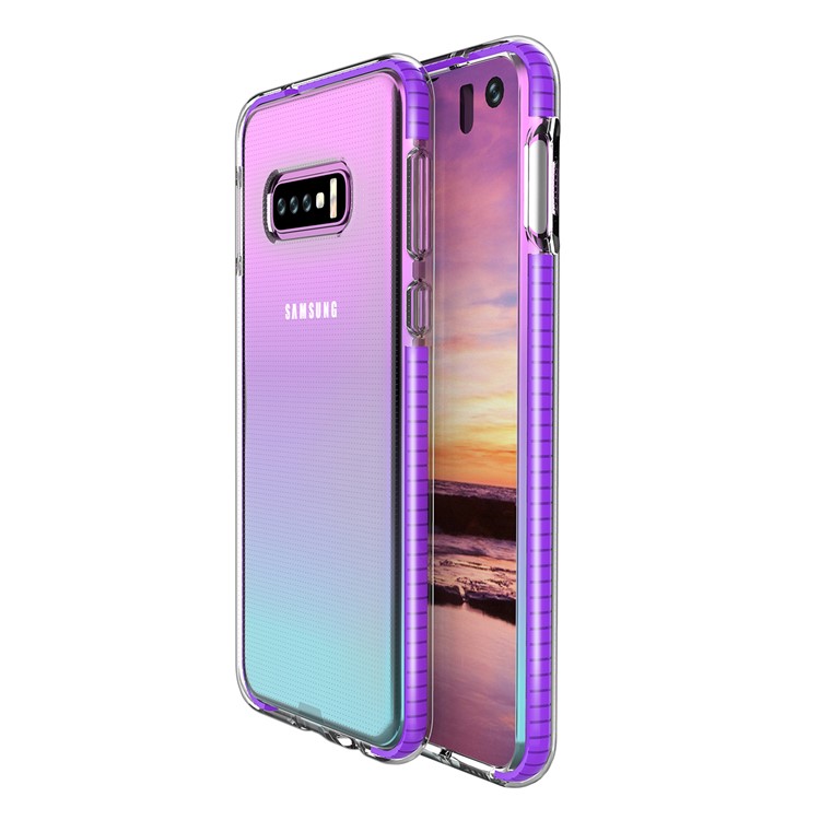 Clear TPU Case Inlaid with TPE Edges Hybrid Drop-proof Cover for Samsung Galaxy S10e - Purple-1