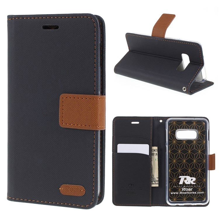 ROAR KOREA Twill Leather Wallet Stand Case for Samsung Galaxy S10e - Black-1