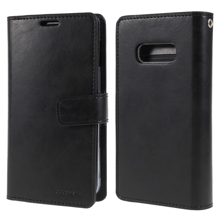 Custodia In Pelle MERCURY GOOSPERY Mansoor Wallet Diario Per Samsung Galaxy S10e - Nero-1