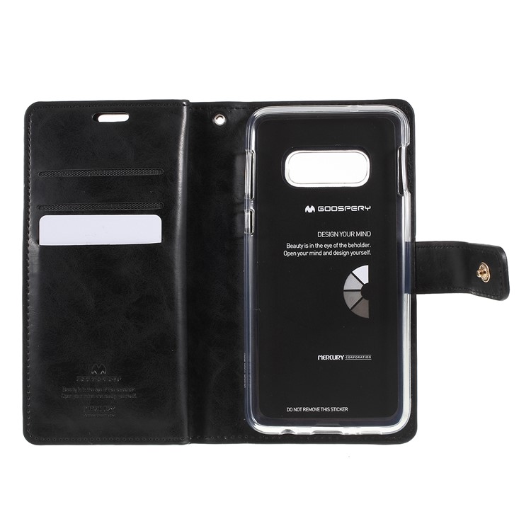 Custodia In Pelle MERCURY GOOSPERY Mansoor Wallet Diario Per Samsung Galaxy S10e - Nero-6