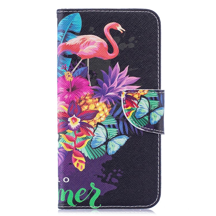 Pattern Printing Leather Wallet Case for Samsung Galaxy M10 - Crane and Flowers-2