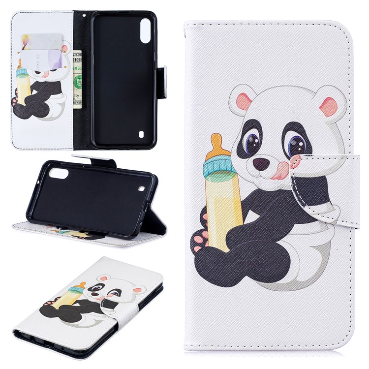 

Pattern Printing Leather Wallet Case for Samsung Galaxy M10 - Panda Holding a Bottle, Galaxy M10