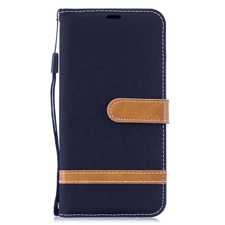 For Samsung Galaxy M10 Assorted Color Jeans Cloth Wallet Leather Cover Shell - Black-2