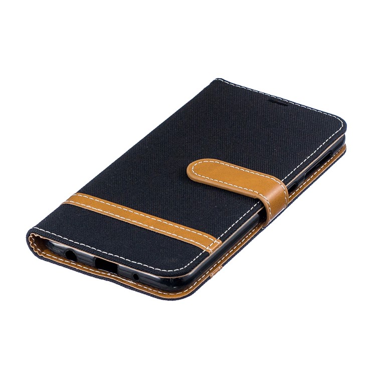 For Samsung Galaxy M10 Assorted Color Jeans Cloth Wallet Leather Cover Shell - Black-7